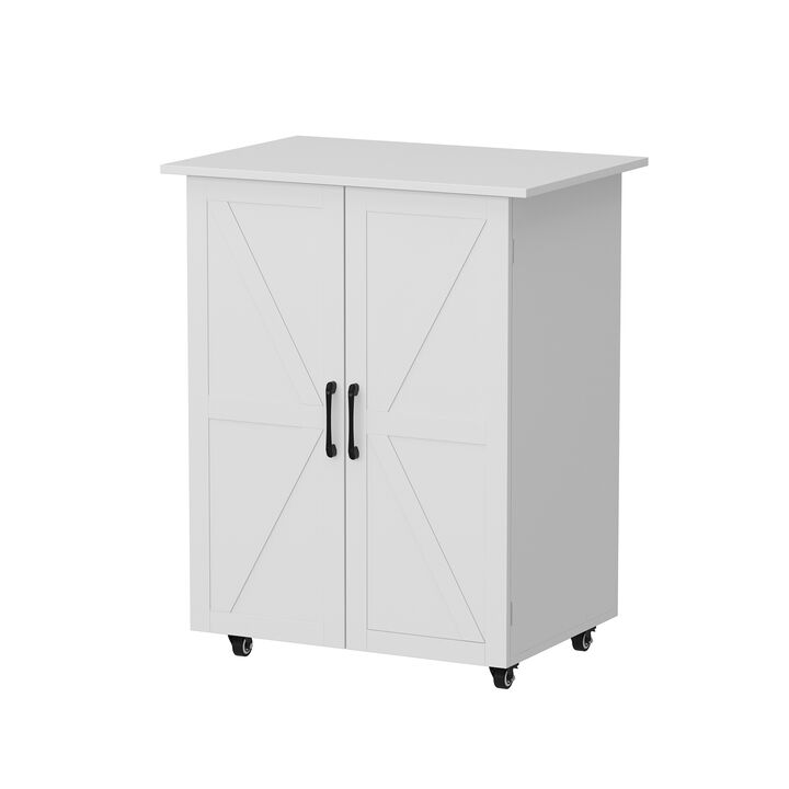 FUFU&GAGA Modern White Storage Cabinet – X-Design Doors, 8 Plastic Bins, Lockable Casters, Durable MDF (27.3" W x 19" D x 31.3" H), White