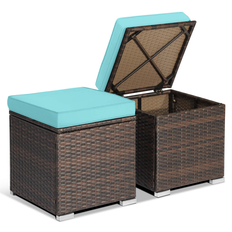 2 Pieces Patio Ottoman with Removable Cushions