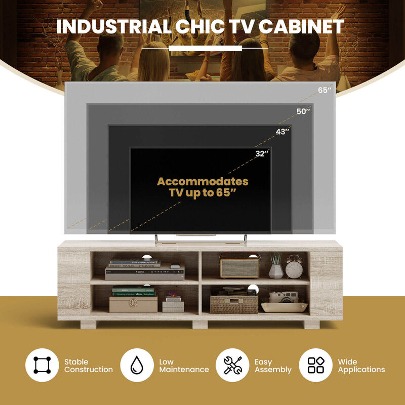 59 Inch Console Storage Entertainment Media Wood TV Stand