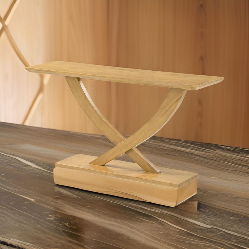 Rase 57 Inch Console Table, Cross Leg Design, Pedestal Base, Brown Wood - Benzara
