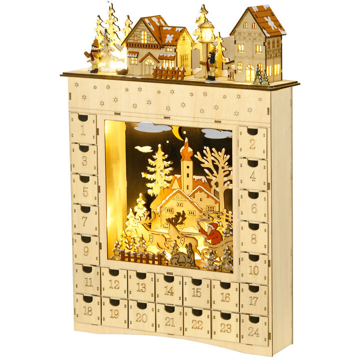 HOMCOM Wooden Christmas Advent Calendar, 24 Dasys Countdown to Christmas
