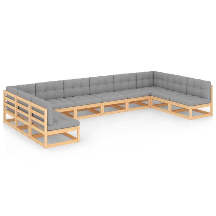vidaXL 10 Piece Garden Lounge Set with Cushions Solid Pinewood
