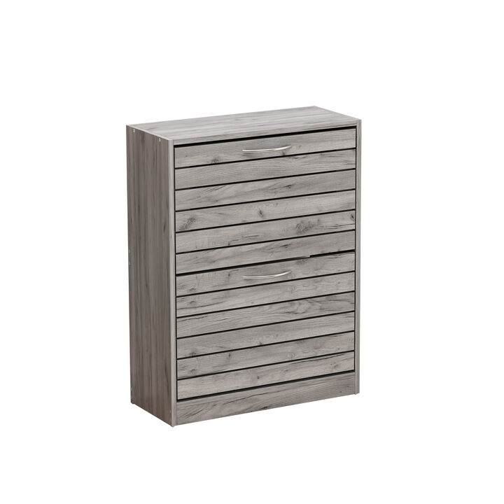 22.4 in. W x 29.5 in. H Gray Wood Louver Door Shoe Storage Cabinet with 2-Drawers for Entryway Hallway