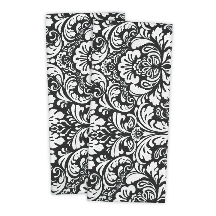 Set of 2 Black Damask-Style Multi-Purpose Dish Towels 18' x 28"