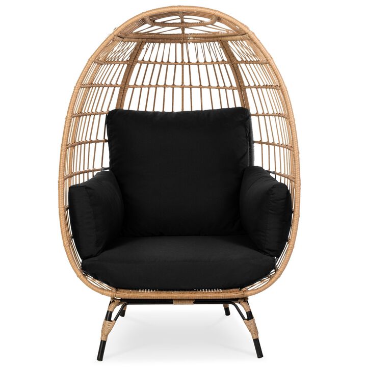 Hivvago Oversized Patio Lounger Indoor/Outdoor Wicker Egg Chair Black