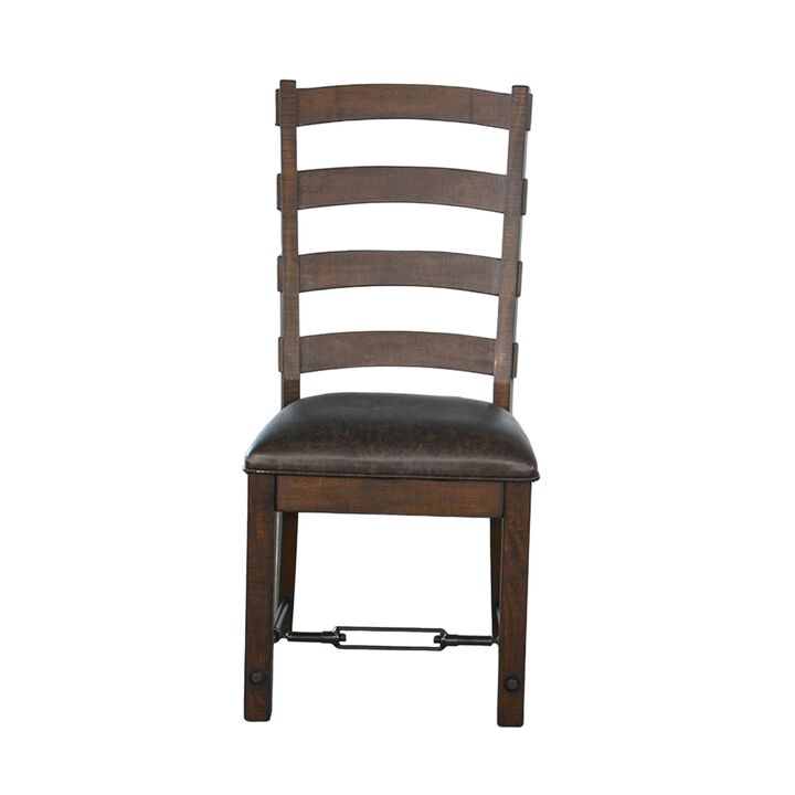 Flint Dining Side Chair Set of 2, Fabric, Dark Brown Mahogany, 19 Inch - Benzara