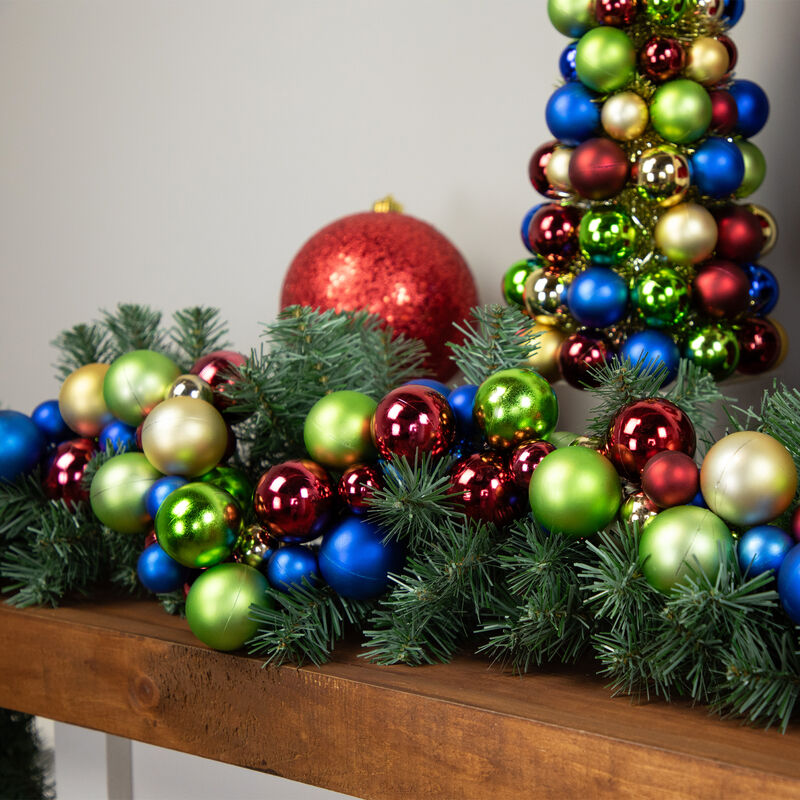 6' Multicolor 2-Finish Shatterproof Ball Christmas Garland