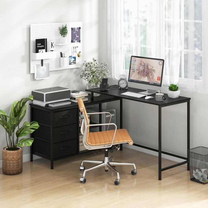 Hivvago L-shaped Computer Desk with Power Outlet for Working Studying Gaming
