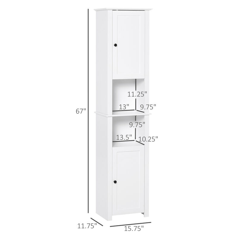 67� Wood Freestanding Bathroom Linen Tower Storage Unit Cabinet White