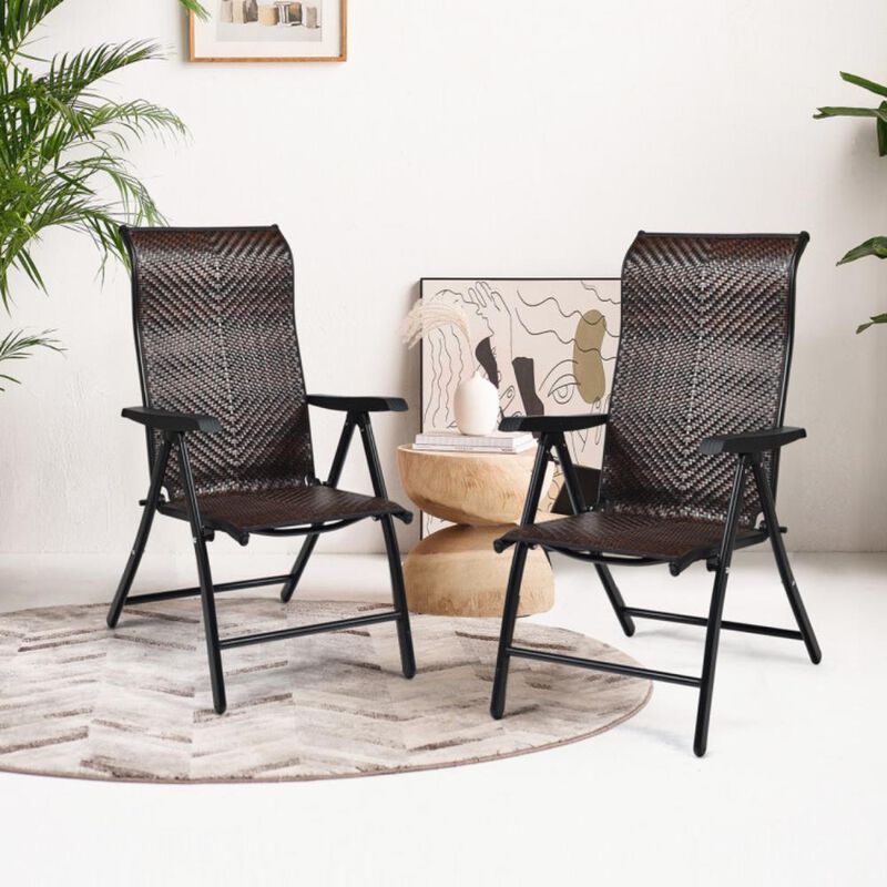 Hivvago 2 Pieces Patio Rattan Folding Reclining Chair