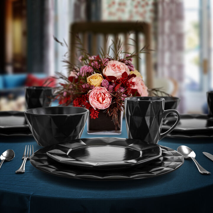 Elama Retro Chic 16-Piece Glazed Dinnerware Set in Black