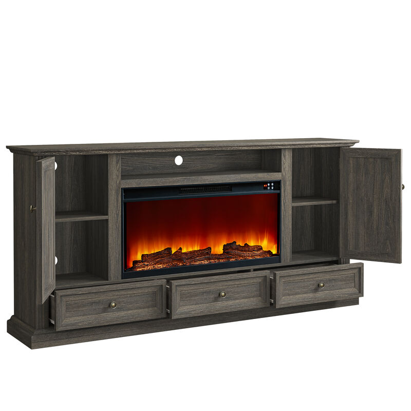 FESTIVO Farmhouse 72" TV Stand with Fireplace - Accommodates up to 75" TV