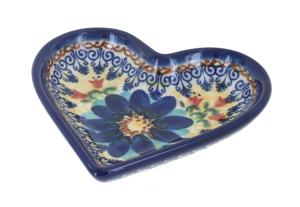 Blue Rose Polish Pottery Autumn Burst Heart Dish