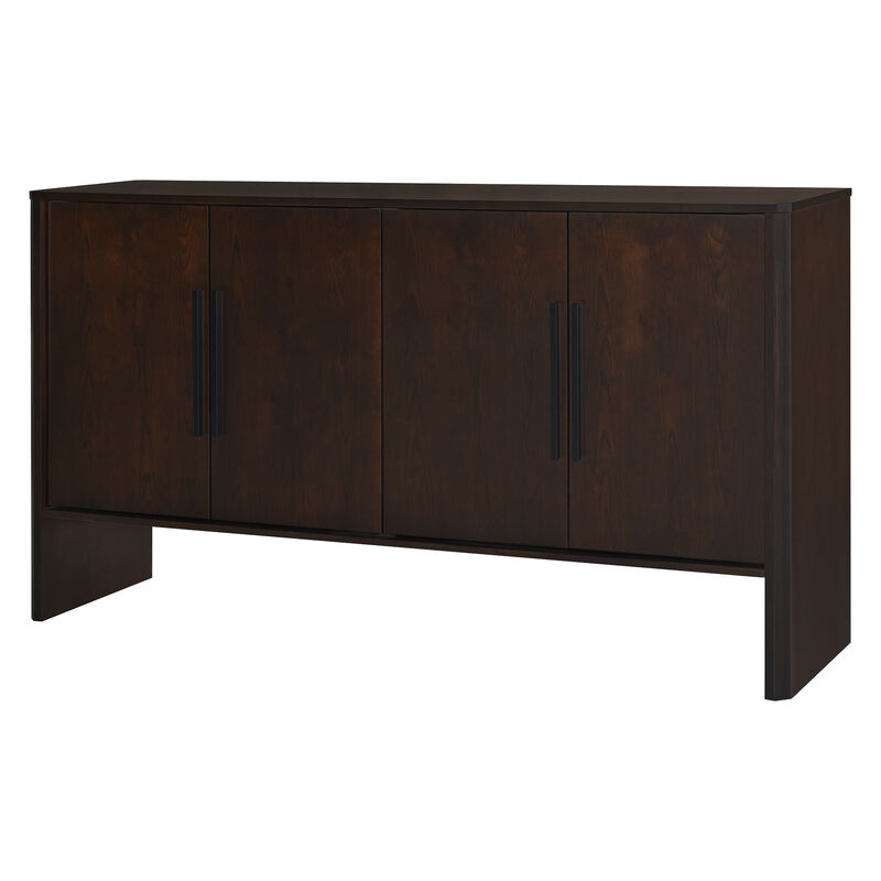 Clihome Sideboard Buffet Cabinet with Storage, Retro Sideboard Cabinet with Adjustable Shelves and Long Handles, 4-Door Wood Sideboard for Kitchen, Dining Room and Living Room (Espresso)
