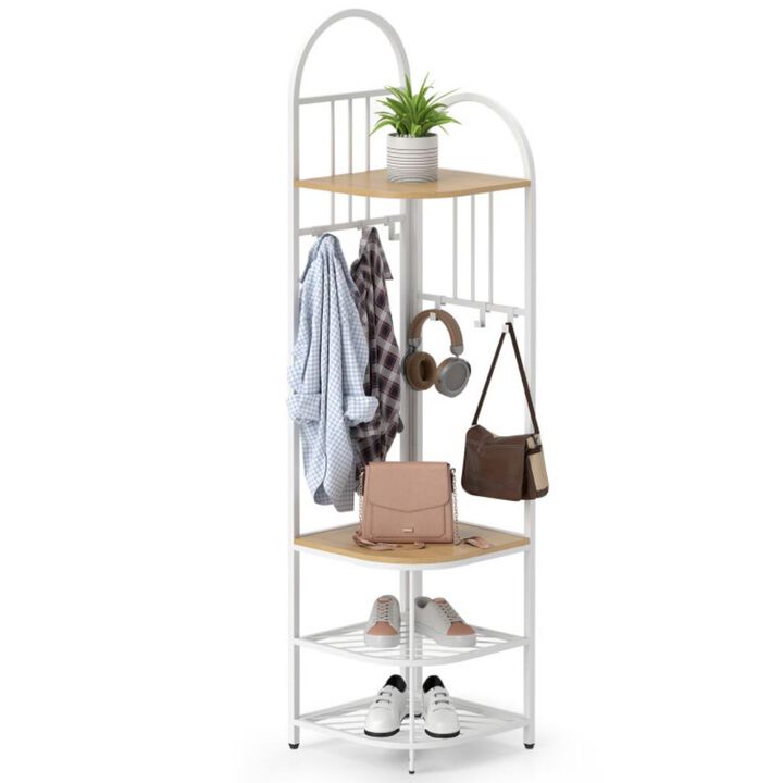 4-Tier Corner Hall Tree Coat Rack with Shoe Storage Bench for Compact Organization