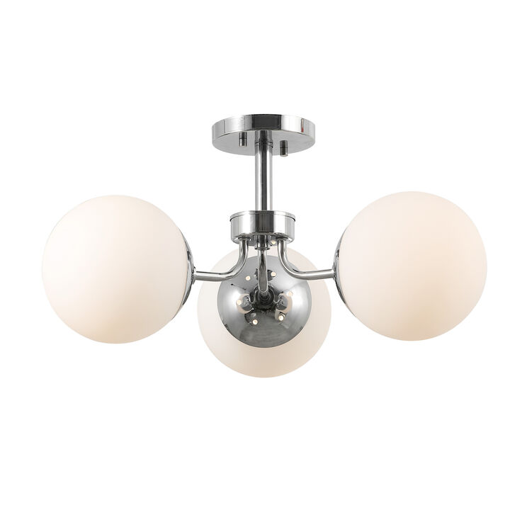 Olivier 3-Light Bohemian Farmhouse Iron/Frosted Glass LED Semi Flush Mount