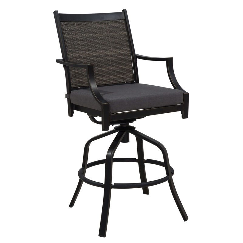 MONDAWE Aluminum Swivel Outdoor Bar Stools with Cushion (Set of 2), Black
