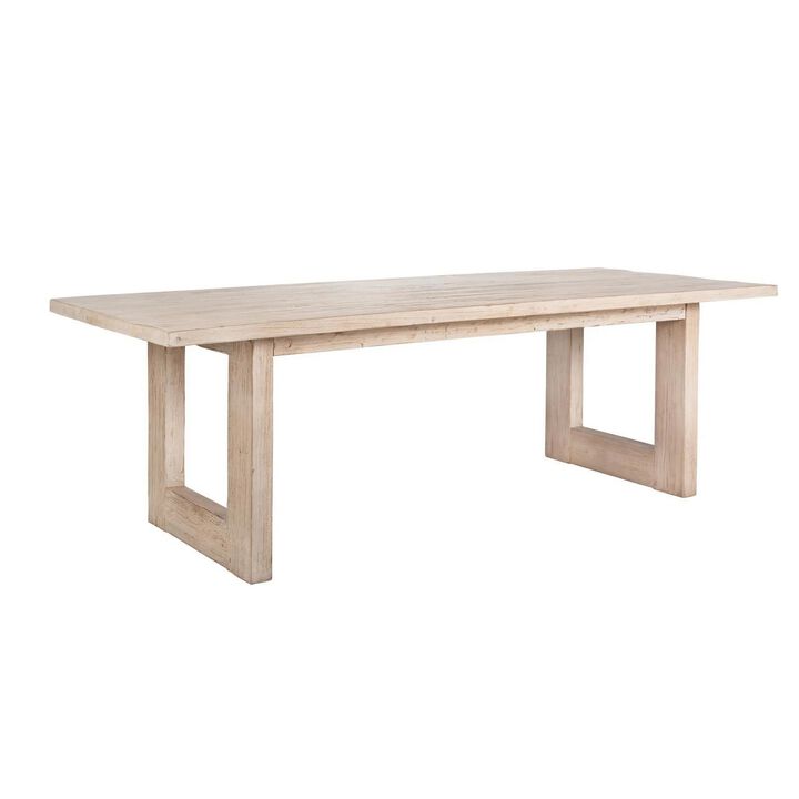 Fini Dining Table, 95 Inch Rectangular Wood Top, Sled Base, Whitewash - Benzara