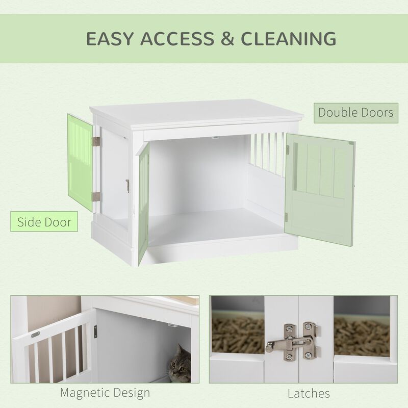 White Pet Haven: Wooden Dog Crate End Table with Triple Doors