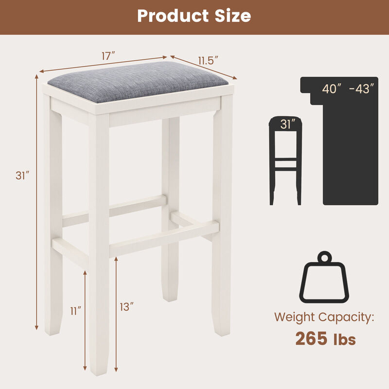 2 Pieces 31 Inch Upholstered Bar Stool Set with Solid Rubber Wood Frame and Footrest