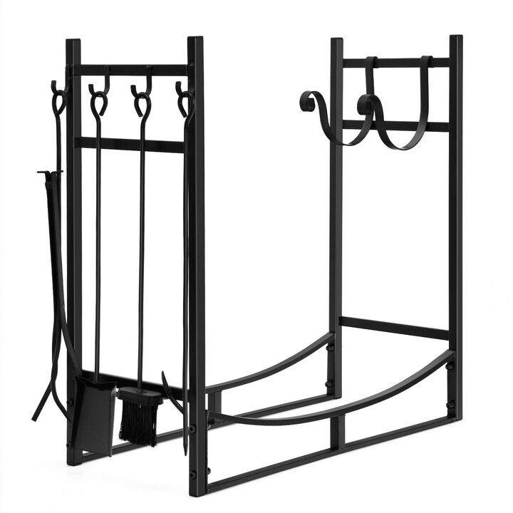 Firewood Rack with 4 Tool Set Kindling Holders for Indoor and Outdoor