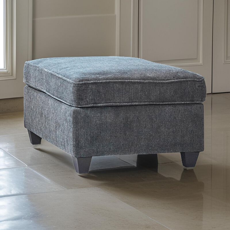 38 Inch Modern Ottoman, Smooth Gray Chenille Fabric, Plush Cushioned Seat-Benzara