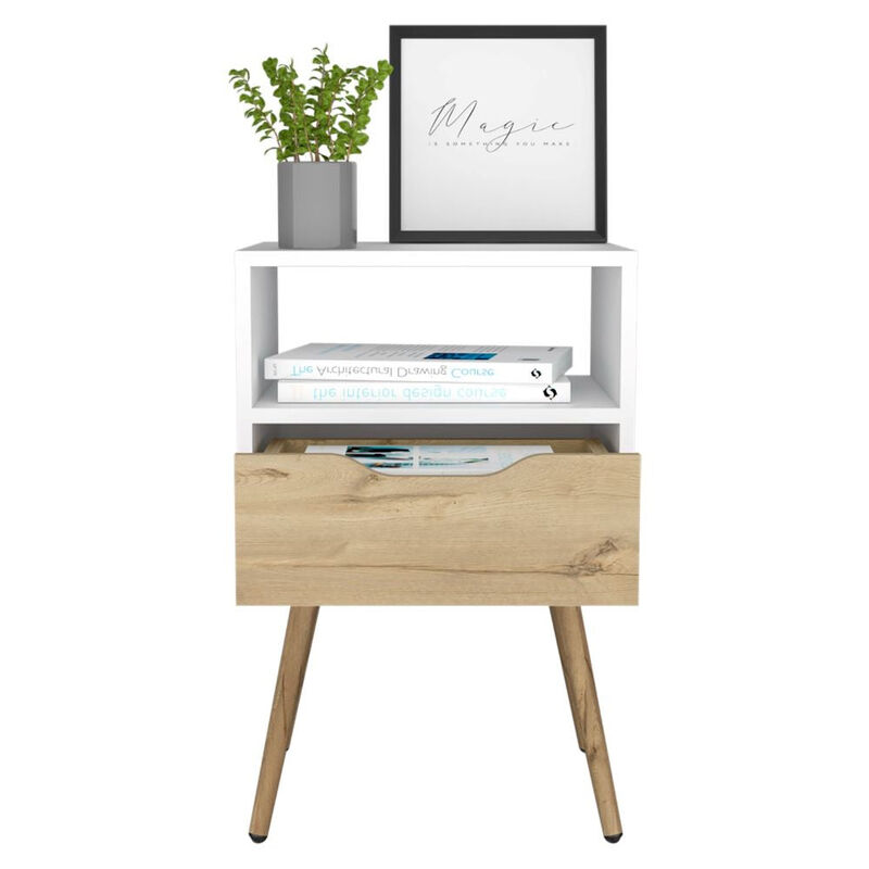 Nightstand Fugaz, Bedroom, White / Light Oak