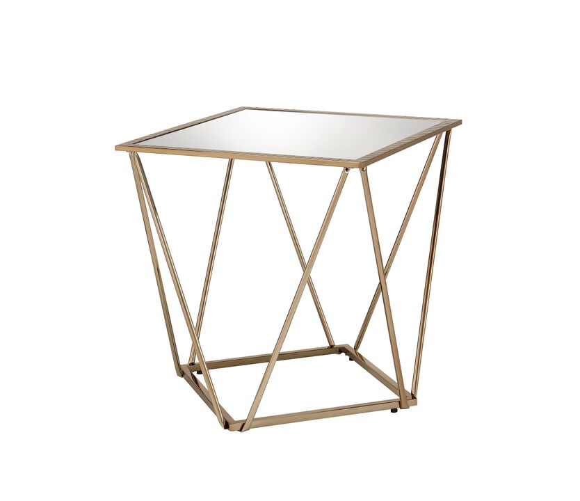 ACME Fogya End Table, Mirrored & Champagne Gold  Finish