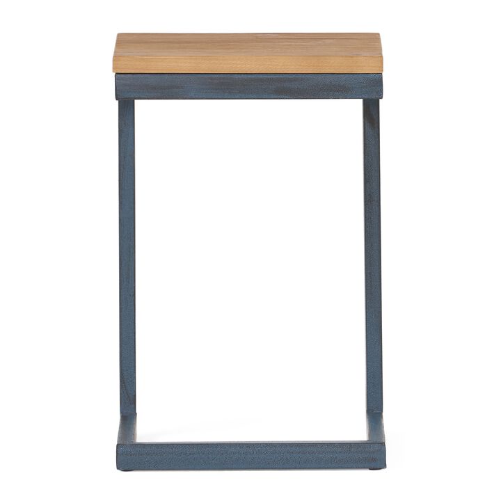 Small Accent End Table, 13 Inch, C Shaped Iron Legs, Black, Brown Wood - Benzara