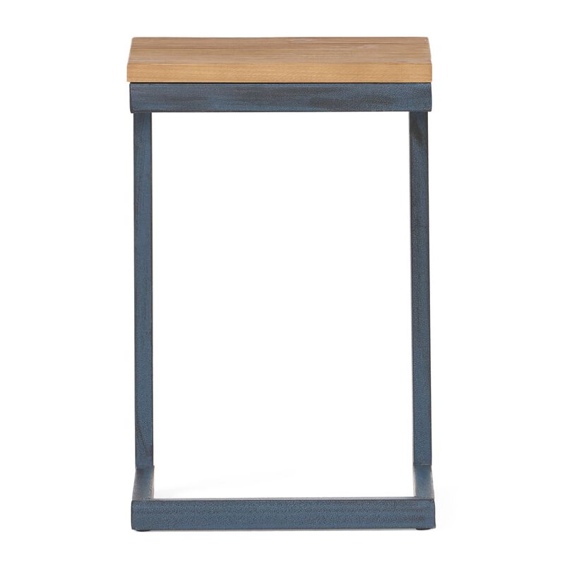 Small Accent End Table, 13 Inch, C Shaped Iron Legs, Black, Brown Wood - Benzara