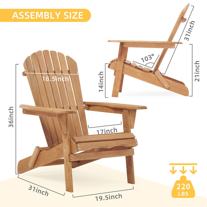 Wooden Outdoor Folding Adirondack Chair Set Of 2 Wood Lounge Patio Chair For Garden, Garden
