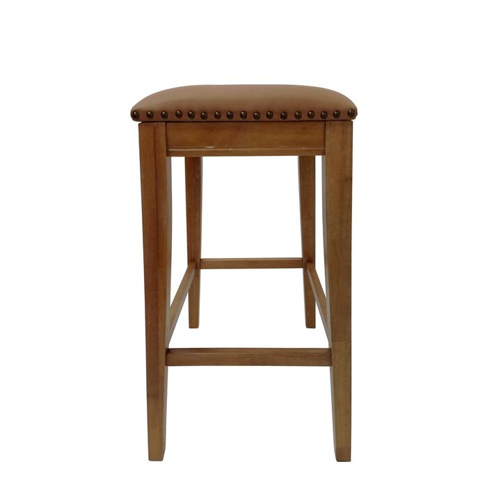 Carolina Living Sawyer 30 Saddle Barstool - Set of 2 - Natural Oak - Saddle Brown Upholstery