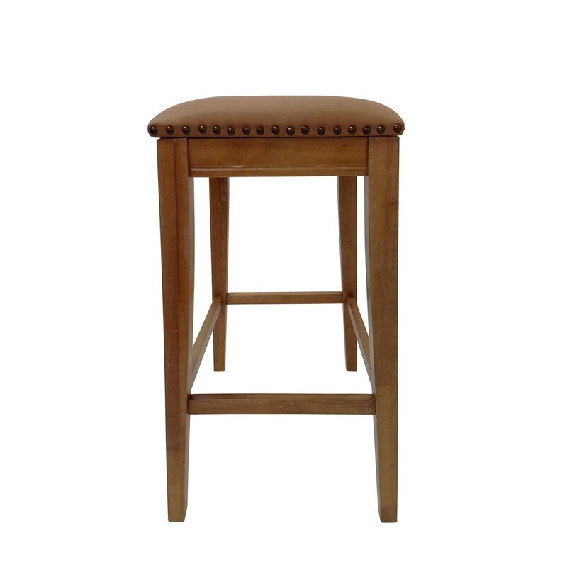 Carolina Living Sawyer 30 Saddle Barstool - Set of 2 - Natural Oak - Saddle Brown Upholstery