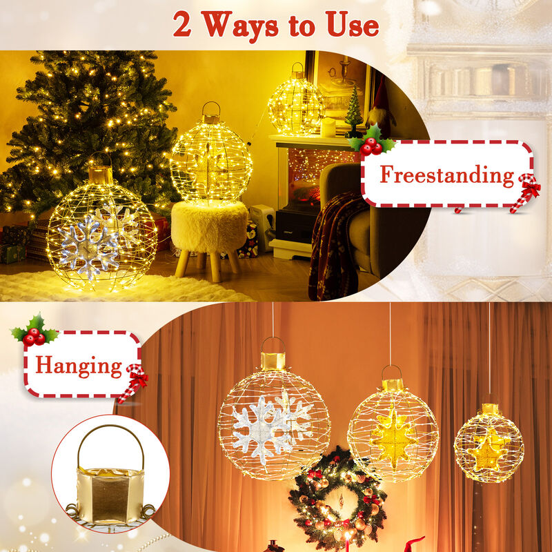 3 Pieces Pre-Lit Lantern Balls with Bright LED Lights and Ground Stakes