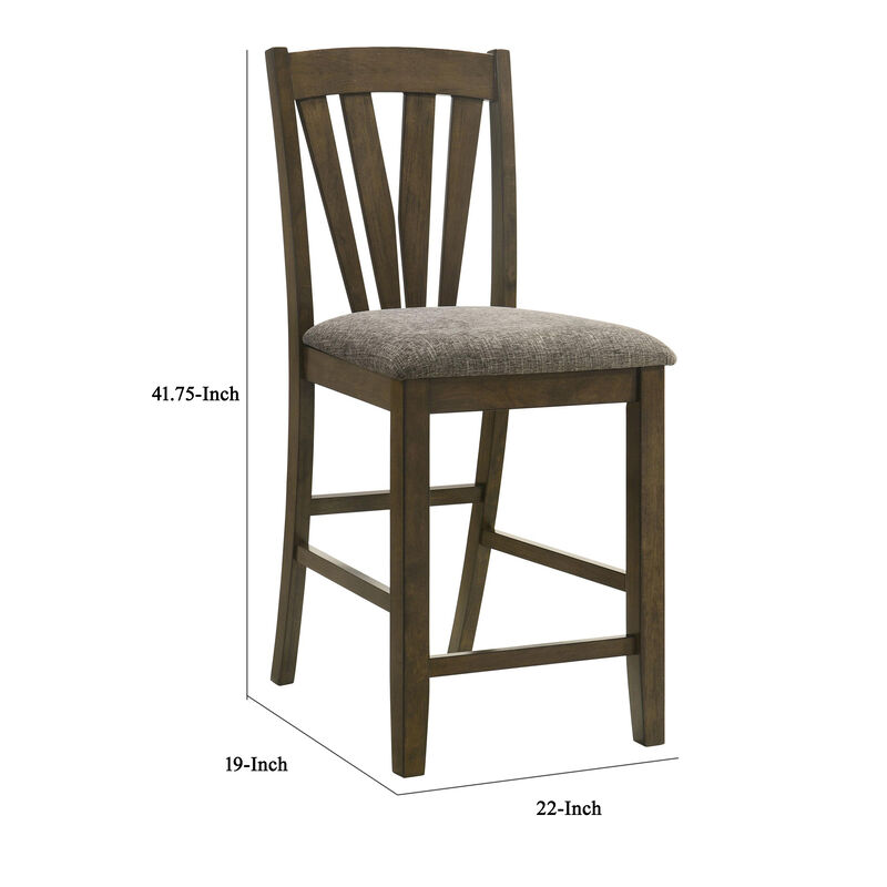 Kana Counter Height Chair Set of 2, Gray Fabric, Brown Wood Frame - Benzara