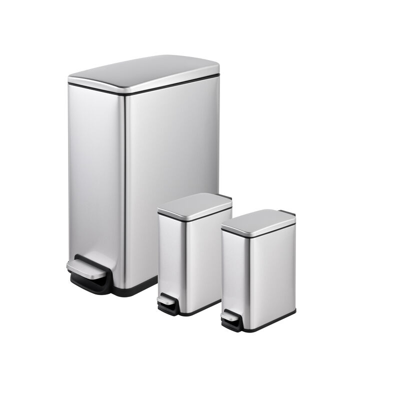 11.9 Gallon + Two 1.6 Gallon Slim Trash Can Combo, Stainless Steel Step Kitchen Garbage Can Set