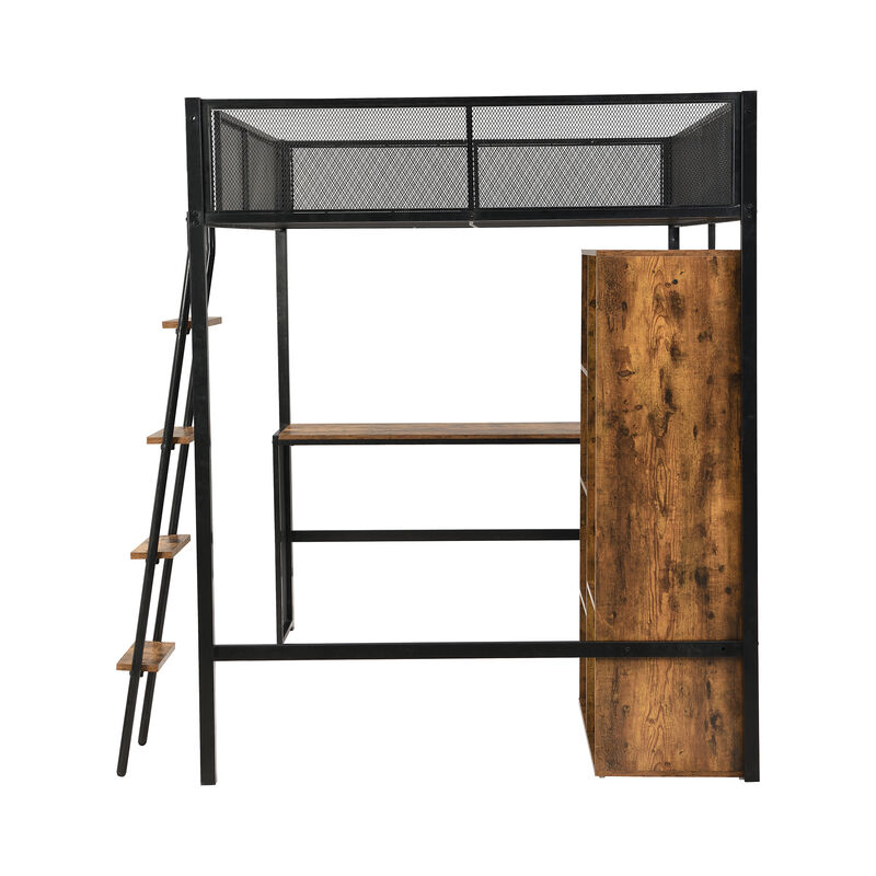 Merax Metal Loft bed with Built-in Desk and Wardrobe