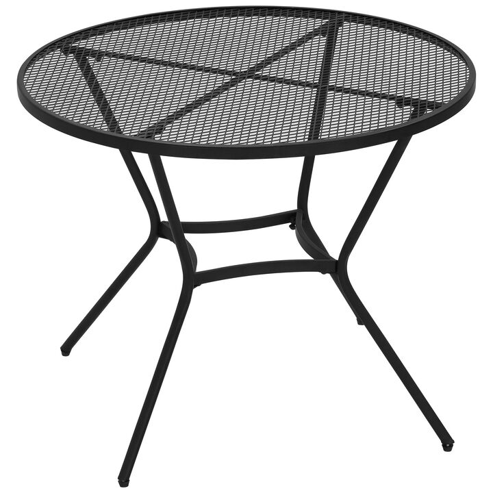 Black Patio Dining: 35" Round Steel Table with Mesh Top