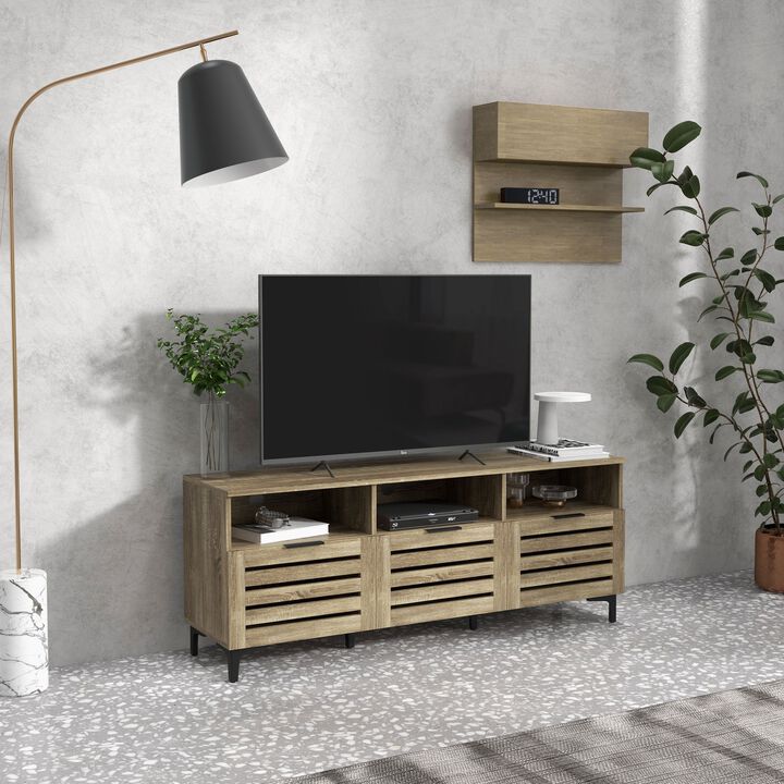 Gray Media Console: TV Stand for 65" TVs with Drawers & Shelves