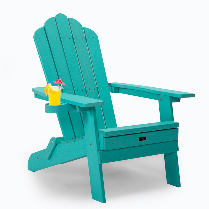 Tale Folding Adirondack Chair With Pullout Ottoman With Cup Holder, Oversized, Poly Lumber
