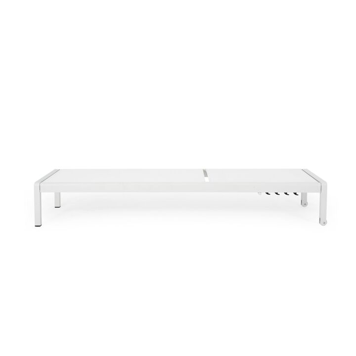 Kory Outdoor Lounge Chaise, 78 Inch White Mesh Fabric and Aluminum - Benzara