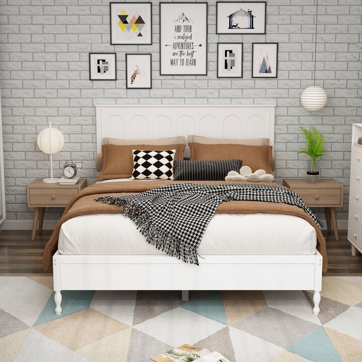 FUFU&GAGA Modern White Rubberwood Bed with Slats, 800 lbs Weight Capacity (81.7" L x 43.7" H x 60.2" W), White
