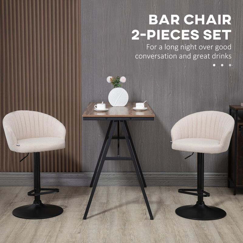 Beige Kitchen Seating: Adjustable Swivel Barstools with Linen Fabric