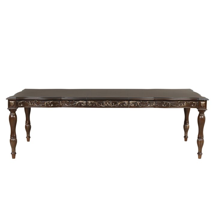 Mitch 76-94 Inch Extendable Rectangular Dining Table, Scalloped Edge, Brown - Benzara