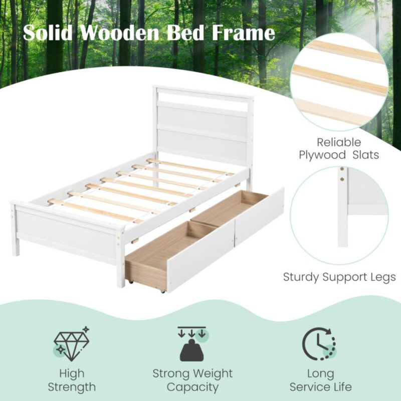 Hivvago Wooden Bed Frame with 2 Drawers for Teens and Adults
