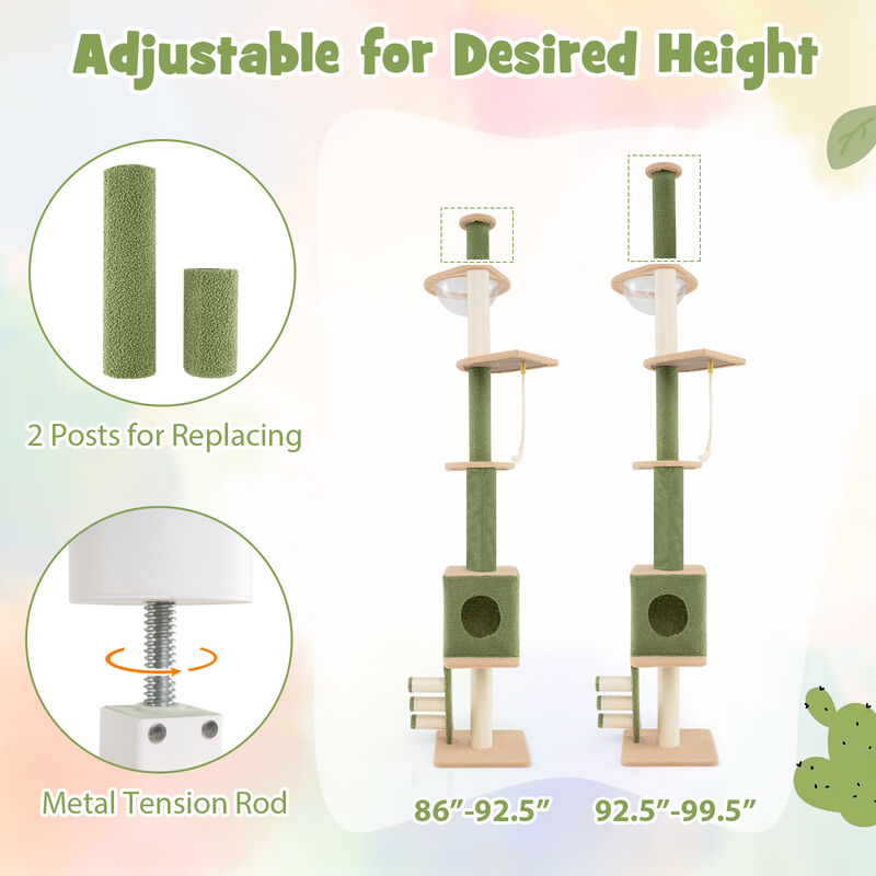Floor to Ceiling Cat Tree with  Adjustable Height and Extra Post