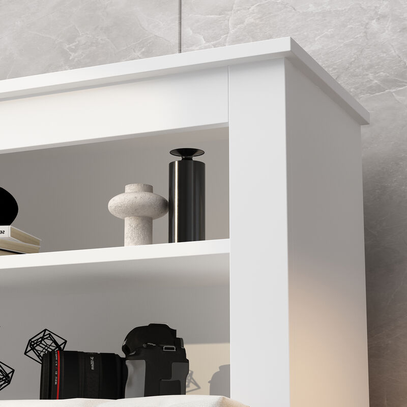 White Full Queen Wood Headboard Shelf with Socket Adapter USB Interface, Shelves and LED Lights