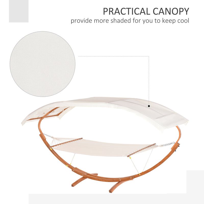 White Outdoor Relaxation: 13' Wooden Roman Arc Hammock Stand with Canopy