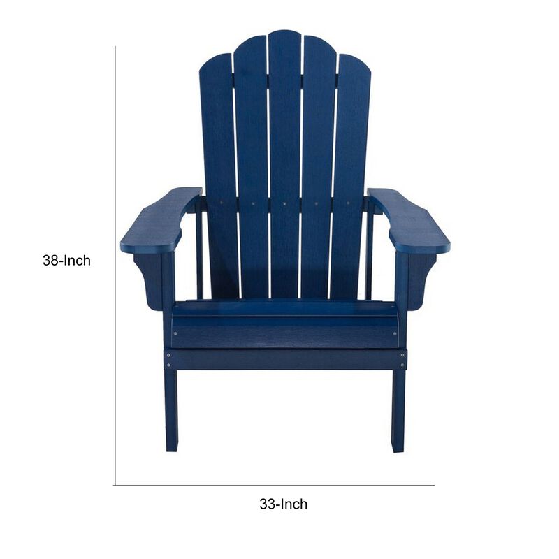 West Outdoor Patio Adirondack Chair, 30 Inch, Wood Style Blue Finish - Benzara
