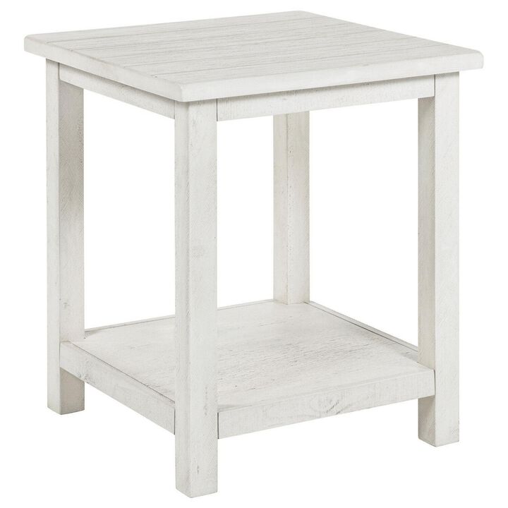 Ayne Side End Table, 1 Bottom Shelf, White Wood Frame, Square 20 Inch - Benzara